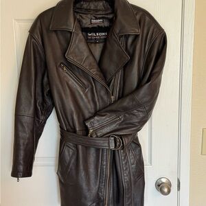 Wilson Brown Leather Jacket with Notched Lapel and Belt